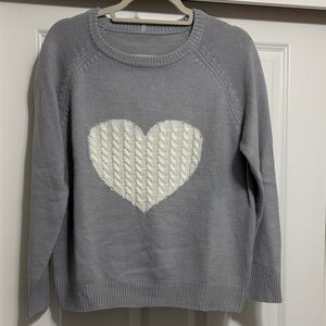 Gray Knit Sweater with Cream Heart size L